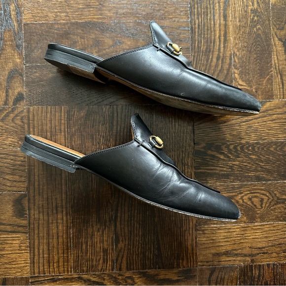 GUCCI PRINCETOWN BLACK LEATHER MULE SLIDES - SIZE 39.5 - Picture 4 of 12